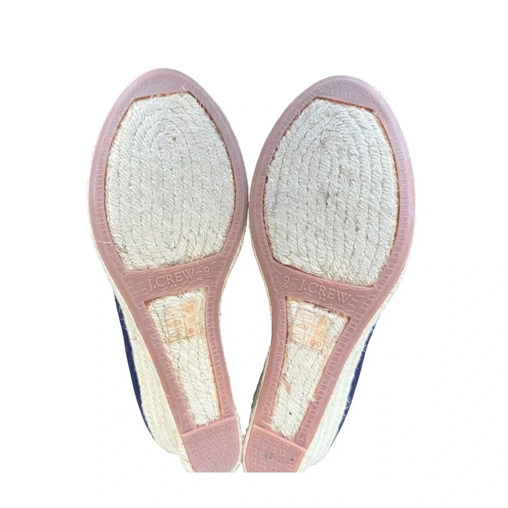 J Crew Womens‎ Navy Blue Canvas Espadrille Wedge Shoes Size 9 Round Toe Slip On